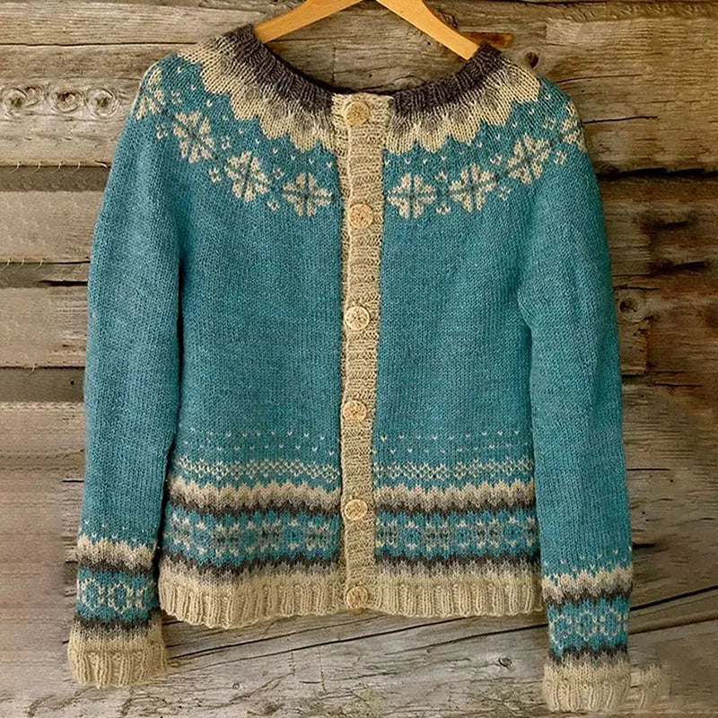 Allaira | Women's Icelandic-Inspired Knit Cardigan with Decorative Yoke