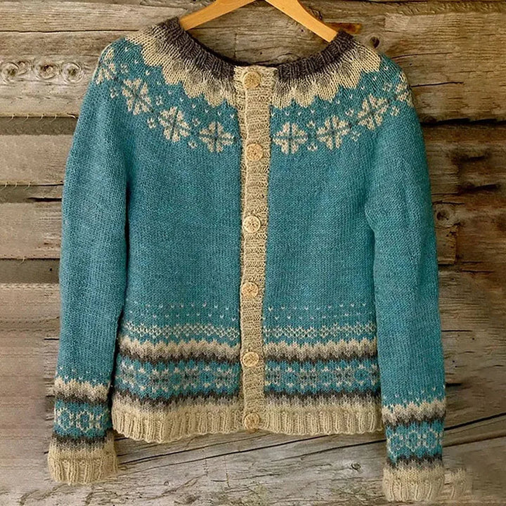 Allaira | Women's Icelandic-Inspired Knit Cardigan with Decorative Yoke