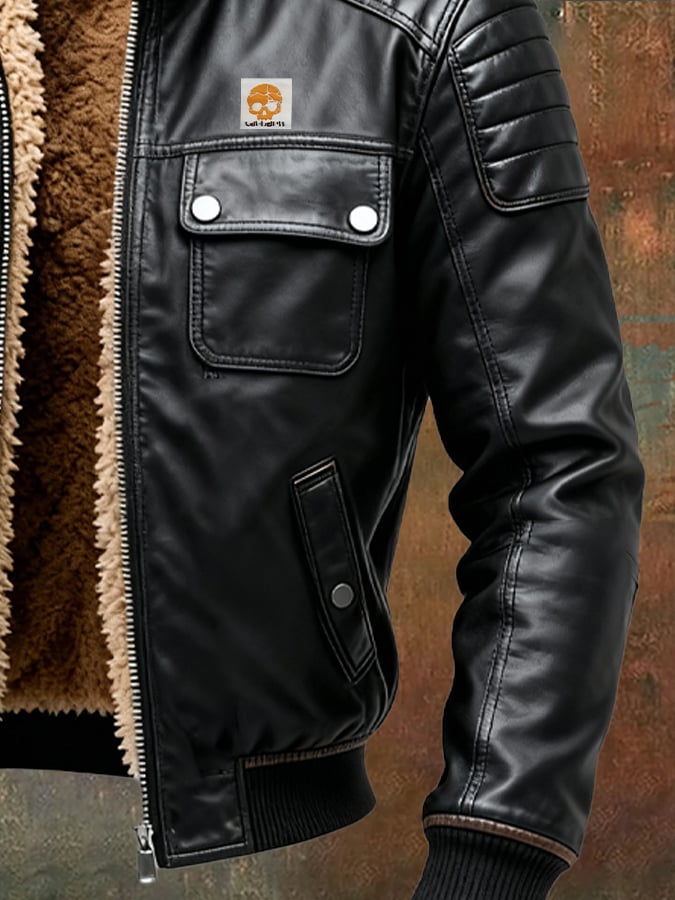 Herenjas Canada | Faux Leather Jacket with Quilted Shoulders
