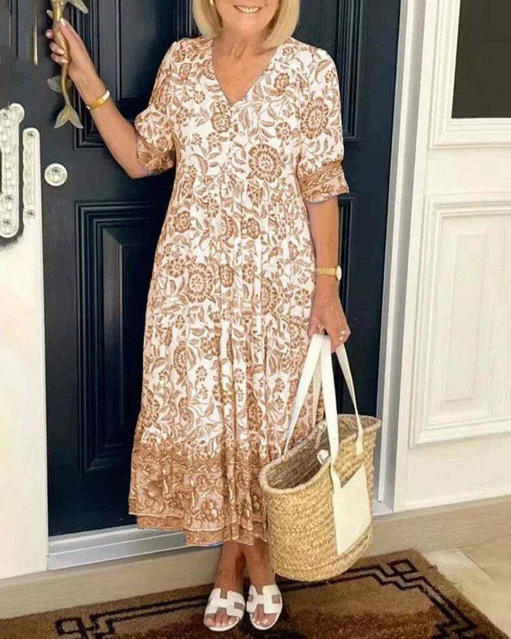 Mavis - Chic V-Neck Bohemian Floral Maxi Dress