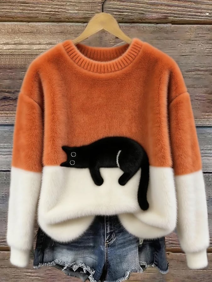 Aileen | Women's Oversized Cat Print Sweatshirt with Cozy Fleece Lining