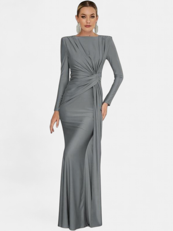 JOSALIE | Chic Ruched Bodycon Dress with Padded Shoulders and Long Sleeves