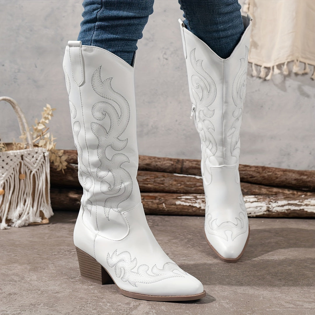 Merle | Women's Embroidered Knee-High Western Boots with Block Heel