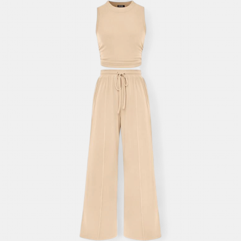 YUMI | Relaxed Wide Leg Pants and Cropped Top Lounge Ensemble