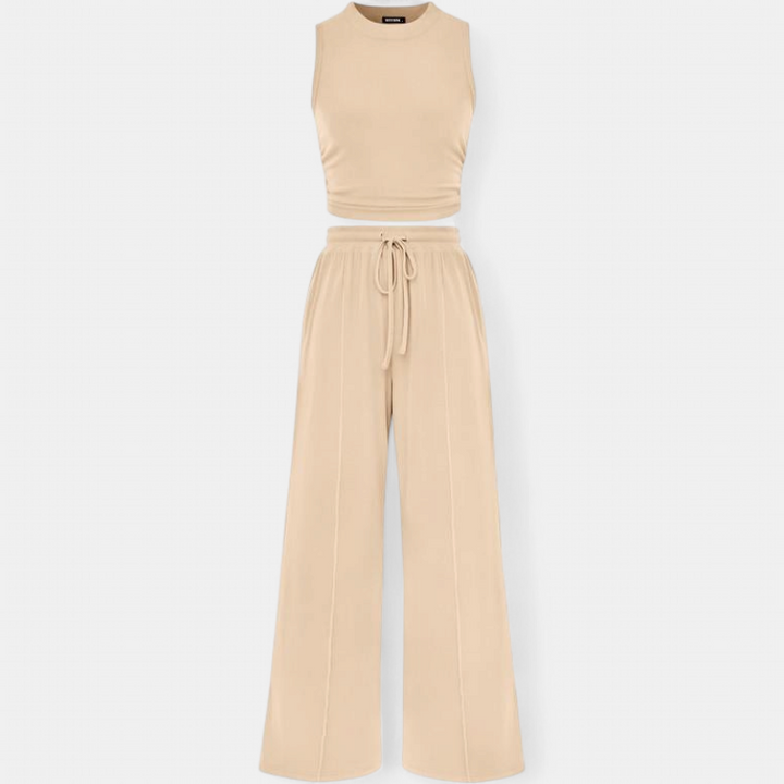 YUMI | Relaxed Wide Leg Pants and Cropped Top Lounge Ensemble