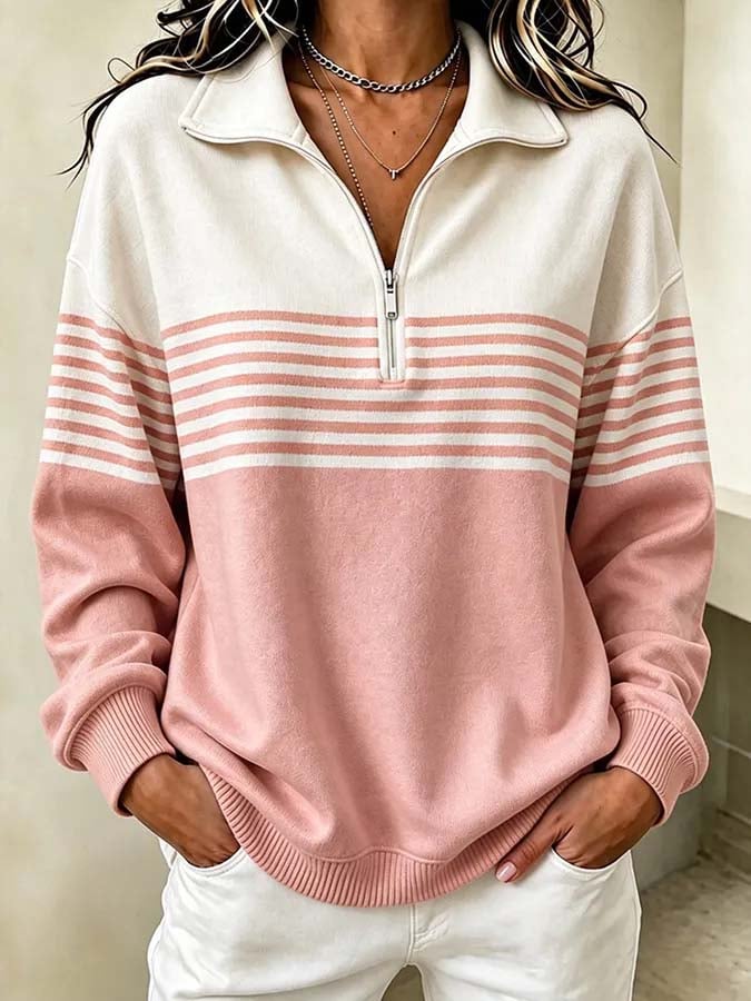 Skylah | Striped Quarter-Zip Sweater Pullover
