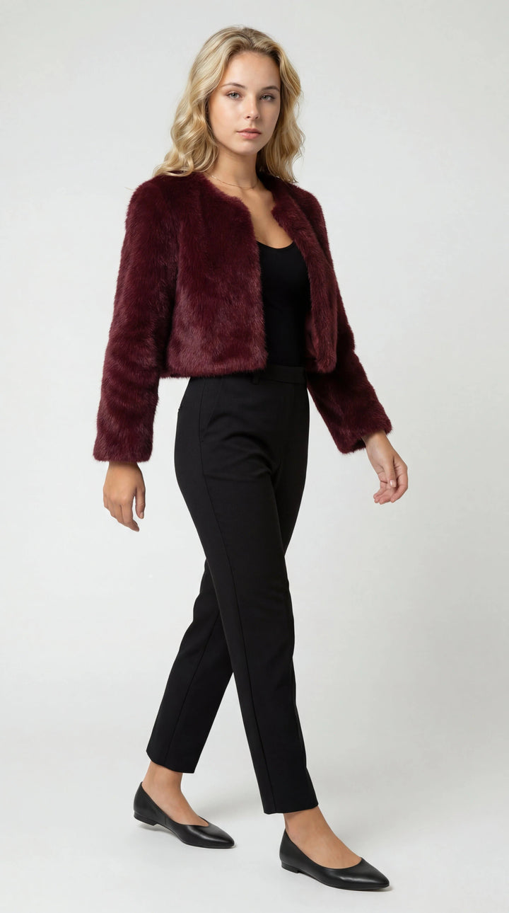 Cordelia | Women's Cropped Faux Fur Open Front Shrug Jacket