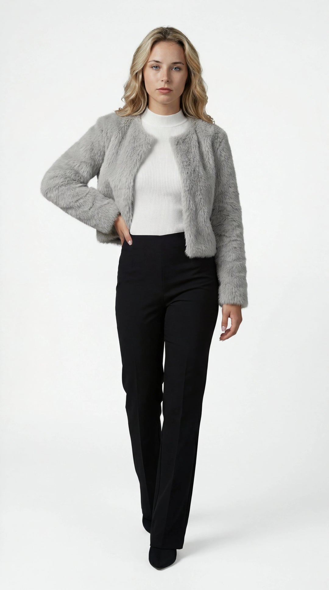 Cordelia | Women's Cropped Faux Fur Open Front Shrug Jacket