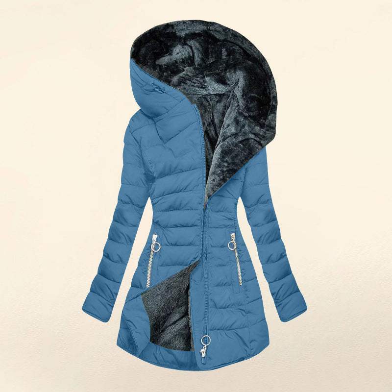 Madison | Women's Structured Mid-Length Hooded City Puffer Coat