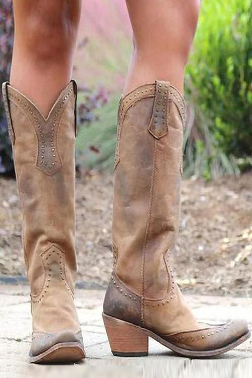 Women's Faux Leather Western Cowboy Boots | Block Heel, Pointed Toe | Comfortable Cushioned Insole | Perfect for Everyday and Evening Wear