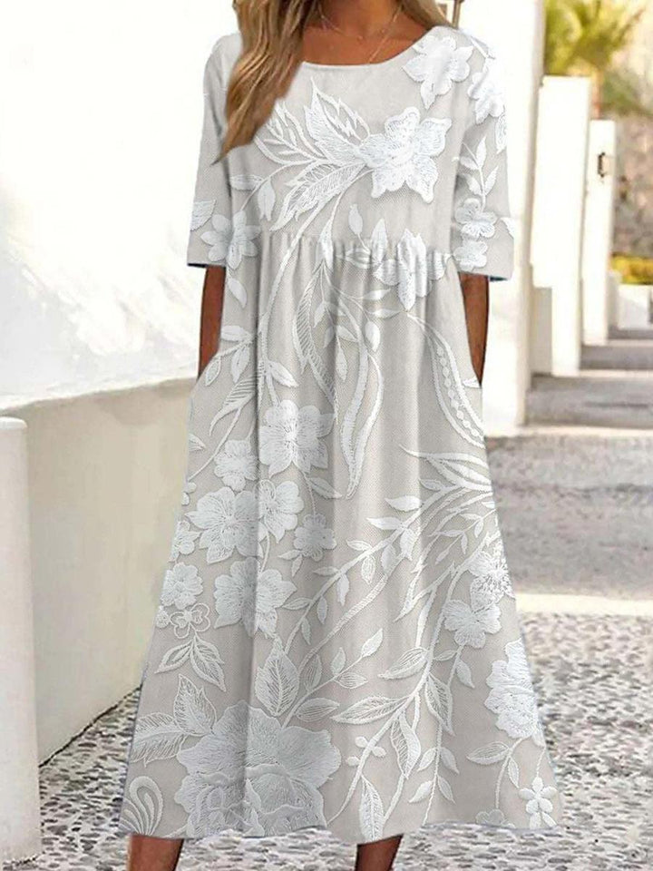 Dovie - Classic Long Floral Dress with 3/4 Sleeves