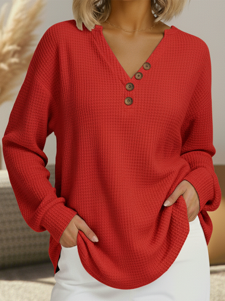Signe | Women's Double Layer Waffle Sweater with Cozy Fleece-Lined Interior