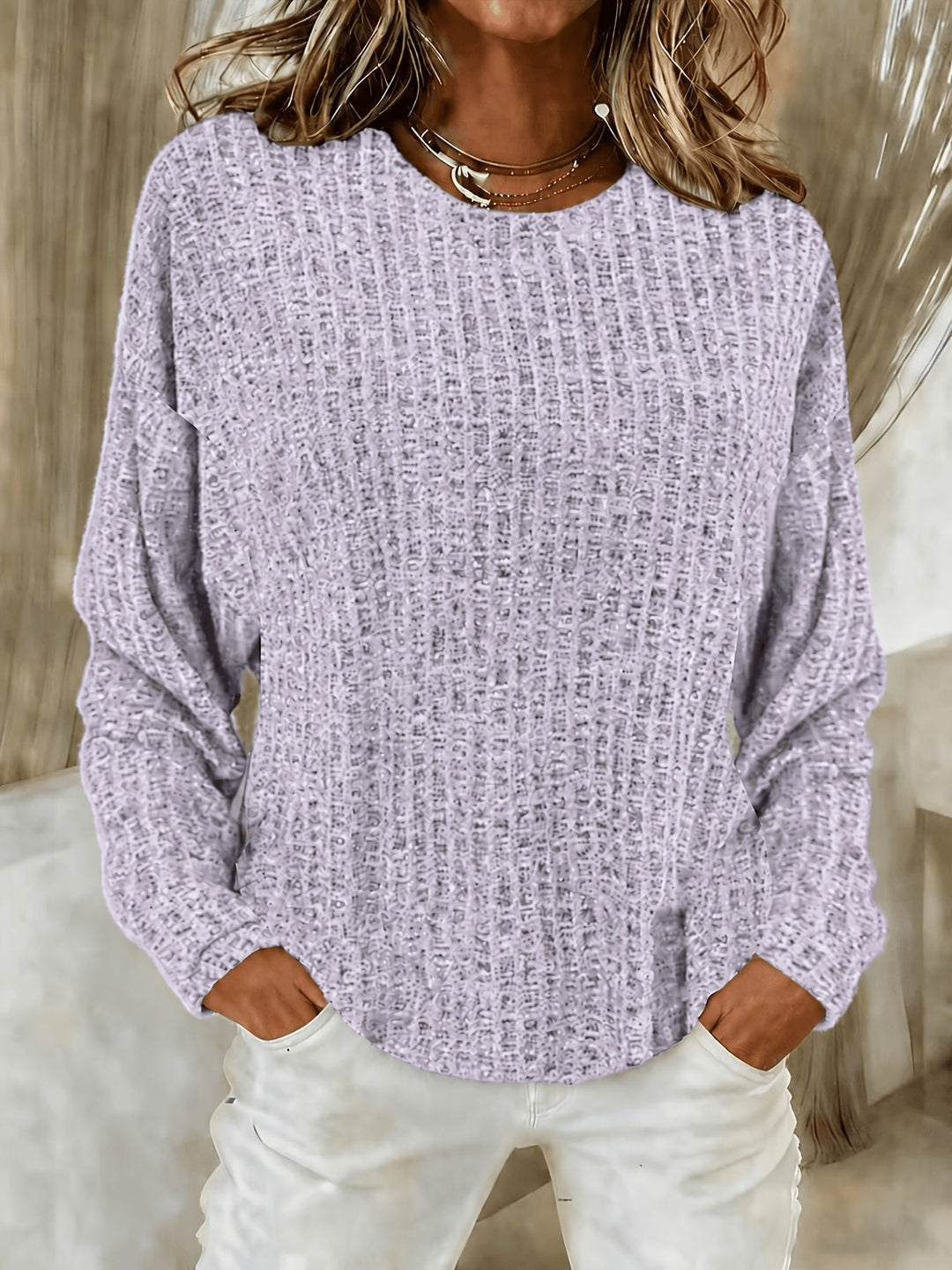 Paloma | Women's Waffle Knit Tunic Sweater with Curved Hem