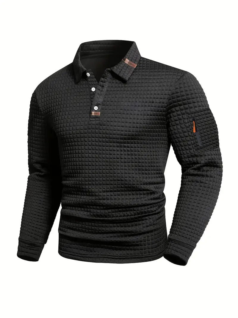 Ivor | Men's Slim Fit Textured Polo with Zip Pocket on Sleeve