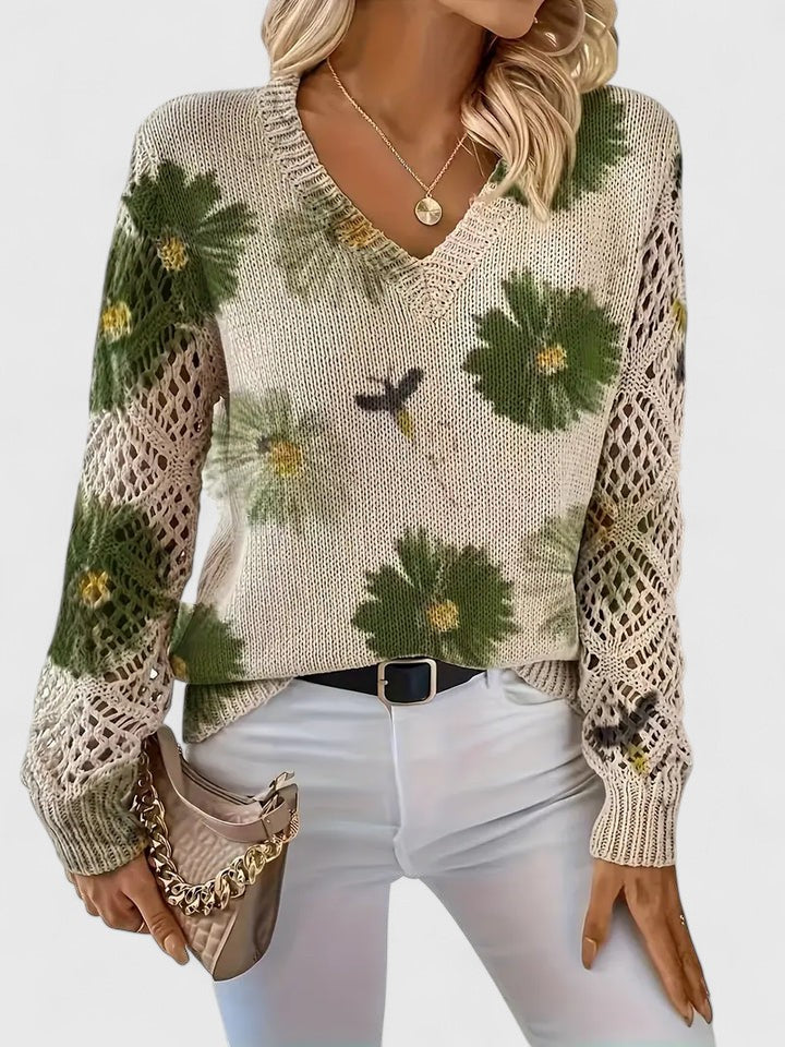 Charlie | Women's Floral Knit Sweater with Elegant V-Neck Design