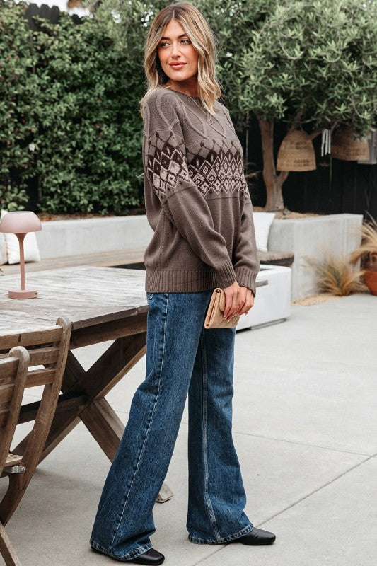 Alana | Women's Crew Neck Knit Sweater with Decorative Yoke