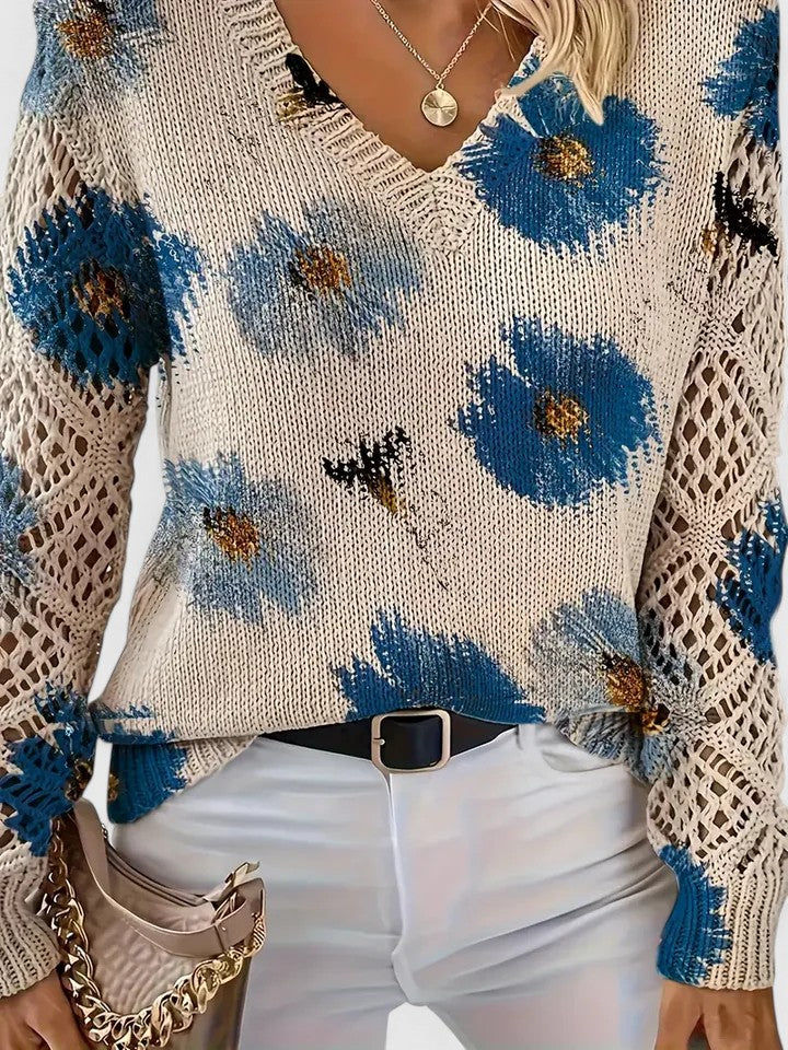 Charlie | Women's Floral Knit Sweater with Elegant V-Neck Design