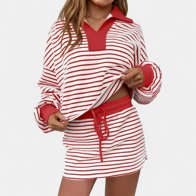 MARI | Relaxed Long Sleeve Sweatshirt and Skirt Ensemble