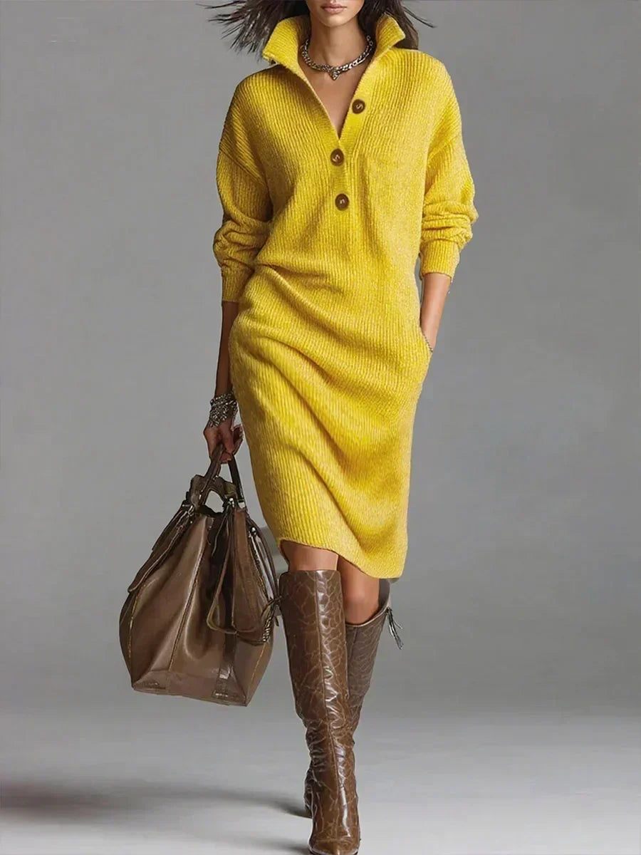 Quilla | Women's Collared Knit Sweater Dress with Button Accents