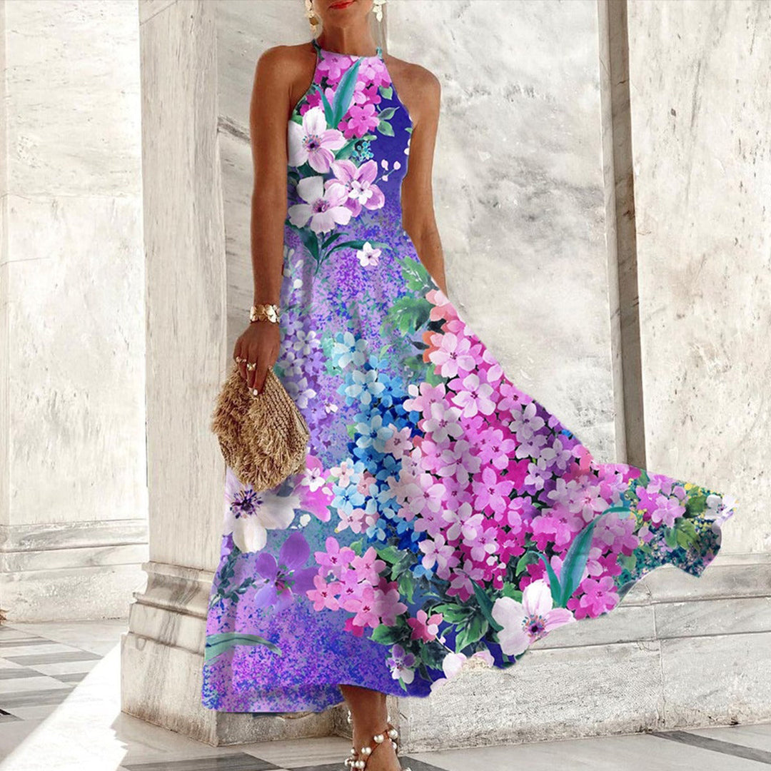 Eileen - Floral Long Dress with Halter Neck