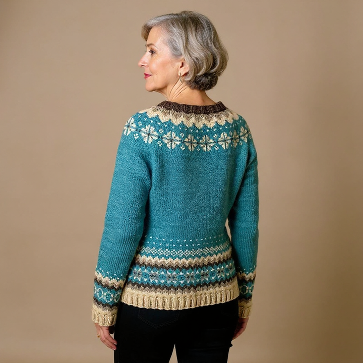 Allaira | Women's Icelandic-Inspired Knit Cardigan with Decorative Yoke