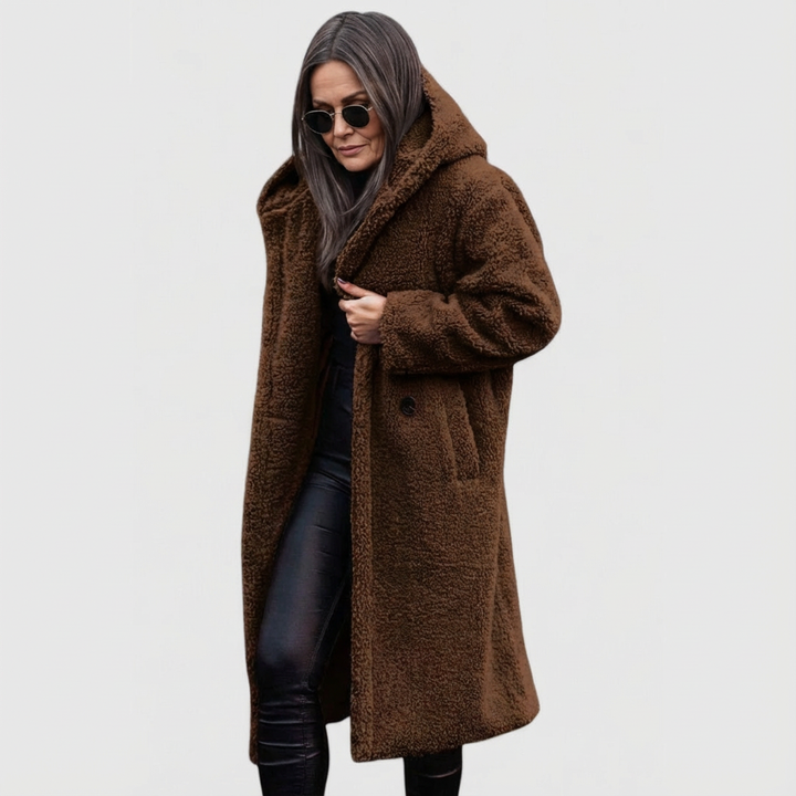 Avery Women's Structured Mid-Length City Coat with Shearling Look