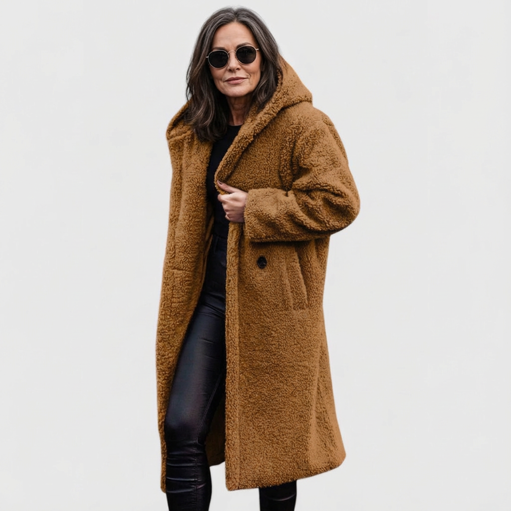Avery Women's Structured Mid-Length City Coat with Shearling Look