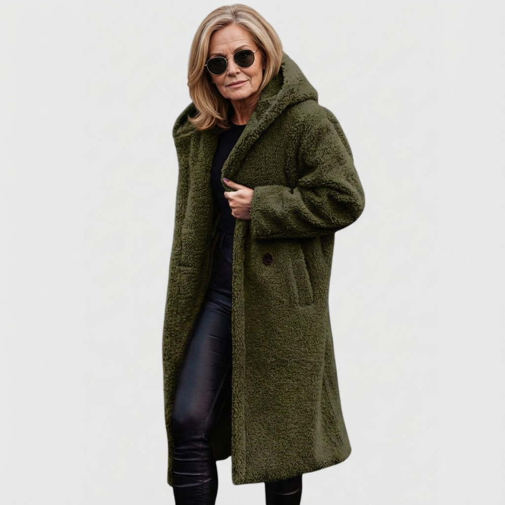 Avery Women's Structured Mid-Length City Coat with Shearling Look