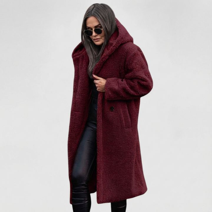 Avery Women's Structured Mid-Length City Coat with Shearling Look