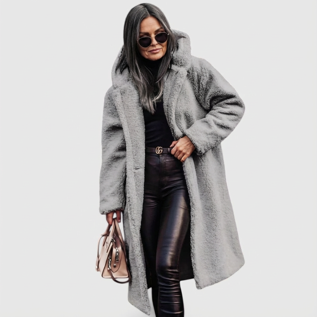 Avery Women's Structured Mid-Length City Coat with Shearling Look