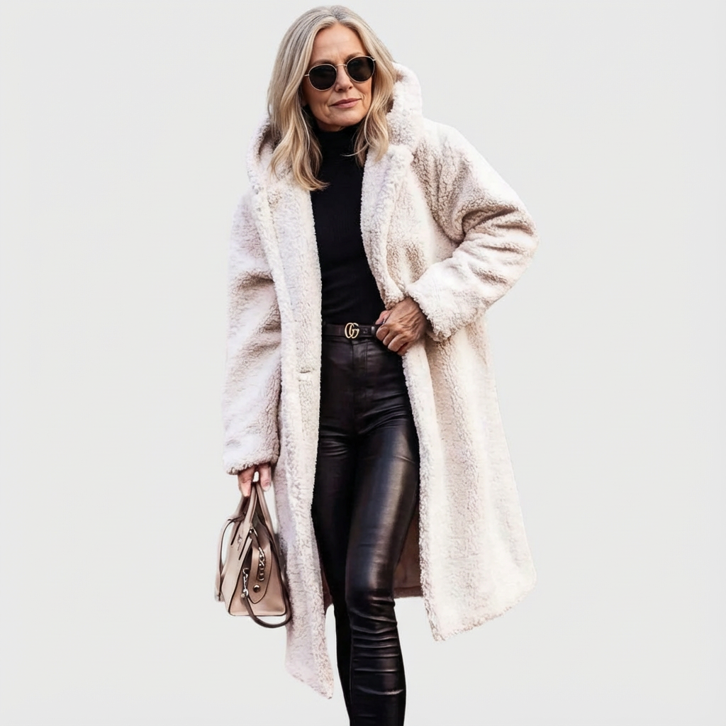Avery Women's Structured Mid-Length City Coat with Shearling Look