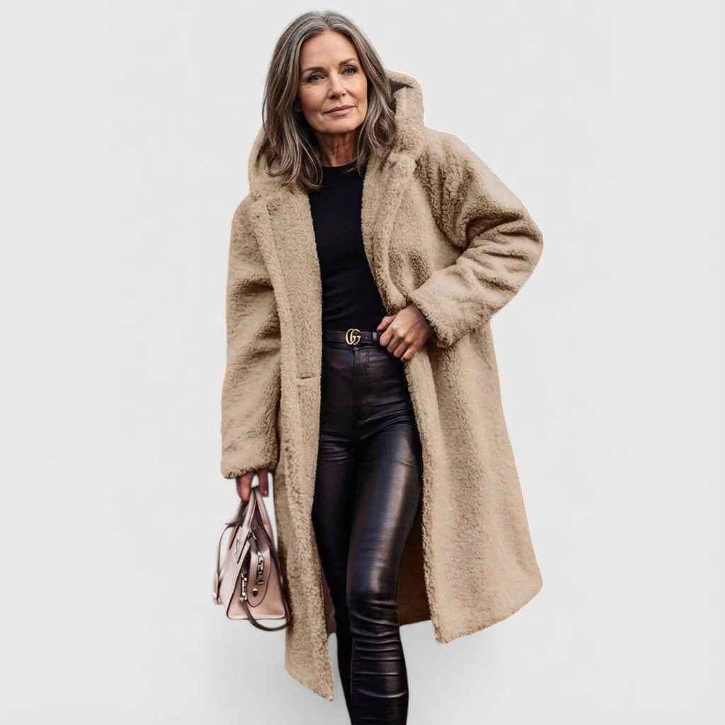 Avery Women's Structured Mid-Length City Coat with Shearling Look