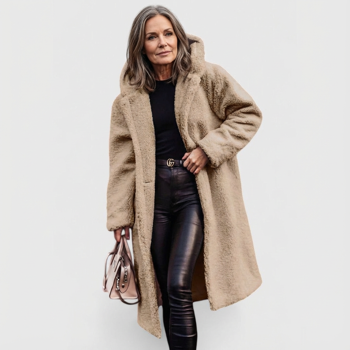 Avery Women's Structured Mid-Length City Coat with Shearling Look