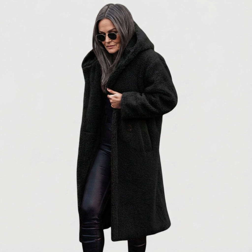 Avery Women's Structured Mid-Length City Coat with Shearling Look