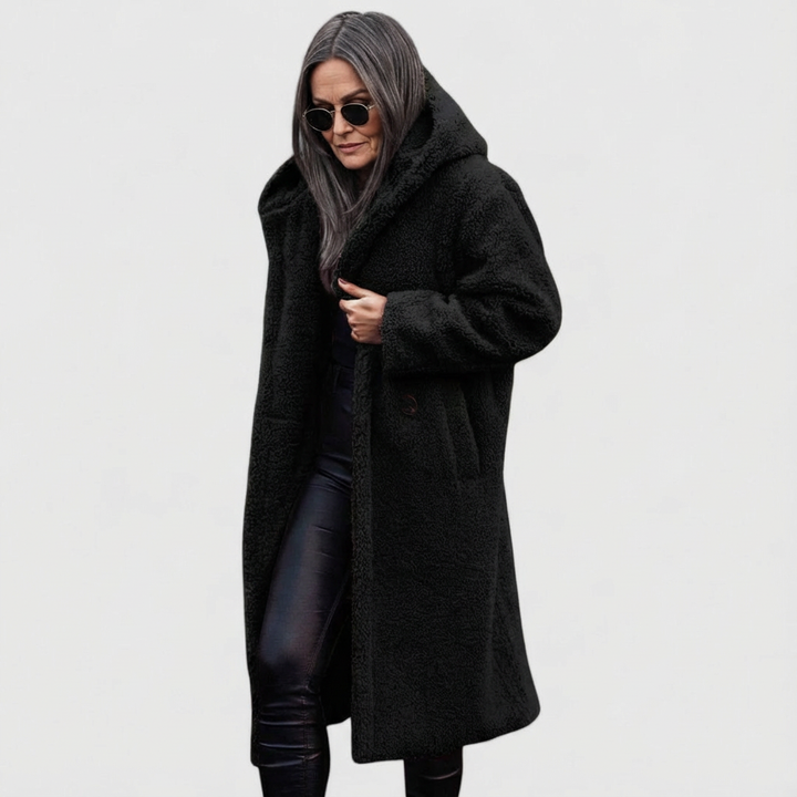 Avery Women's Structured Mid-Length City Coat with Shearling Look