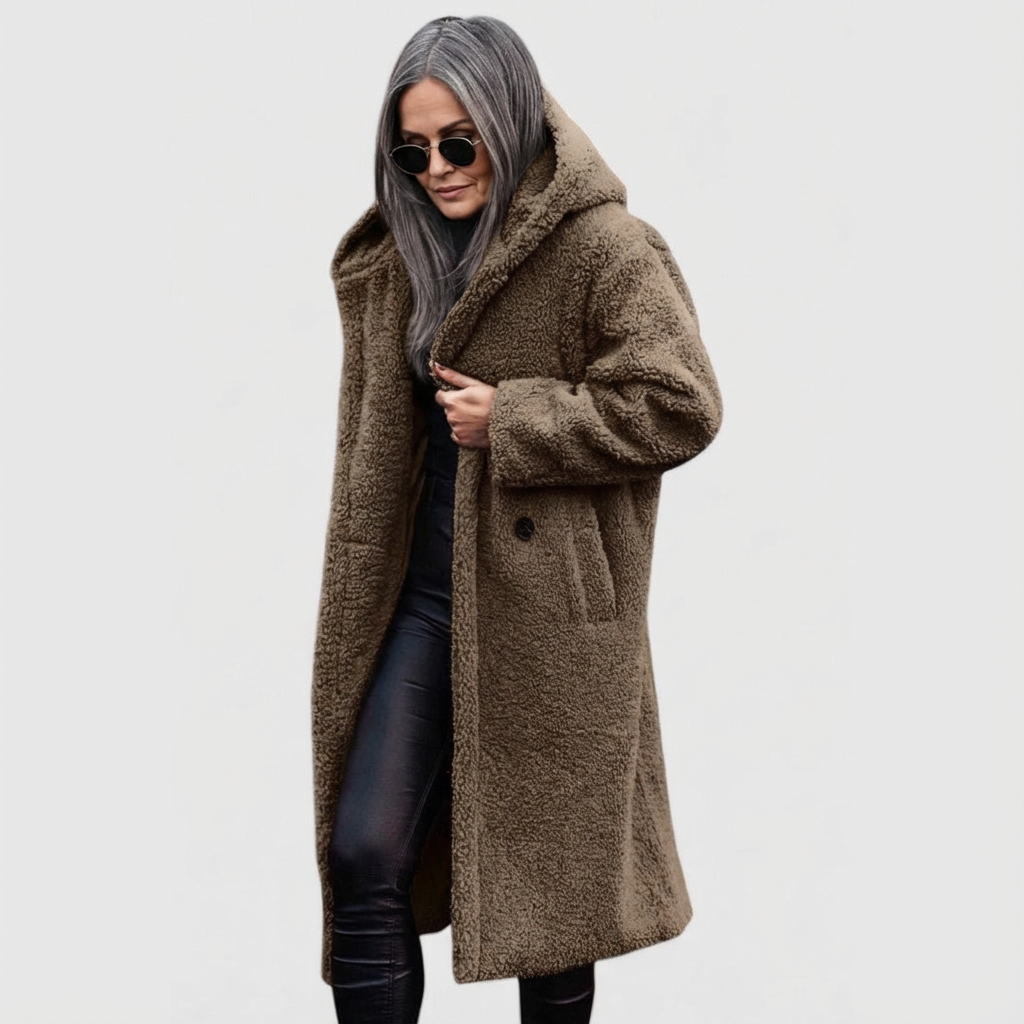 Avery Women's Structured Mid-Length City Coat with Shearling Look