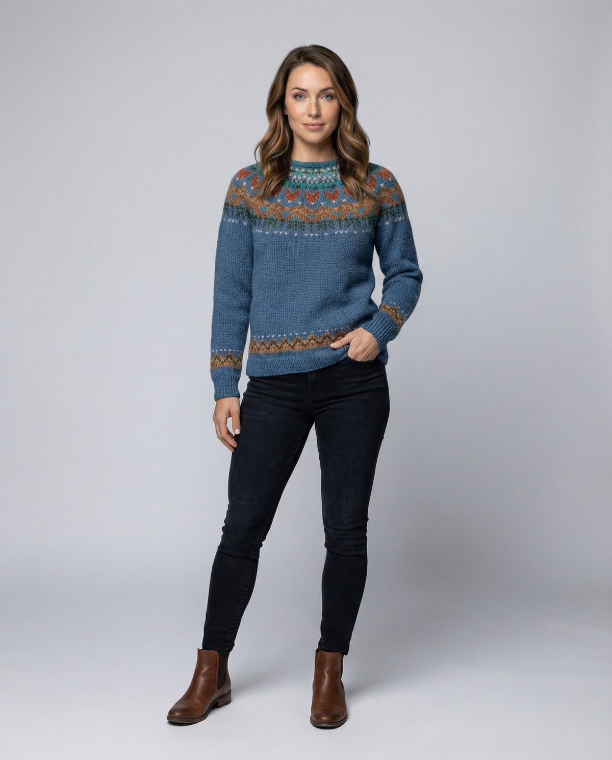 Vintage-Inspired Women's Icelandic Knit Sweater | Relaxed Fit | Nordic Yoke Design | Perfect for Winter Layering