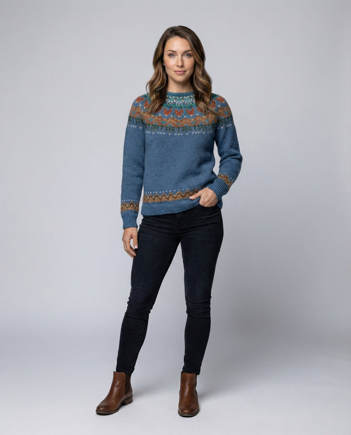 Vintage-Inspired Women's Icelandic Knit Sweater | Relaxed Fit | Nordic Yoke Design | Perfect for Winter Layering