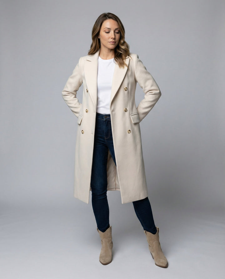 Women's Double-Breasted Wool-Style Coat | Regular Fit | Winter Sleeve Design | Versatile Office and Smart Casual Outerwear