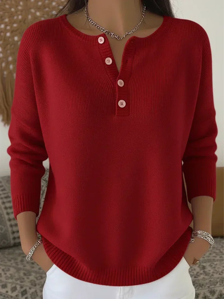 Helena™ | Button-Up Henley Knit Sweater