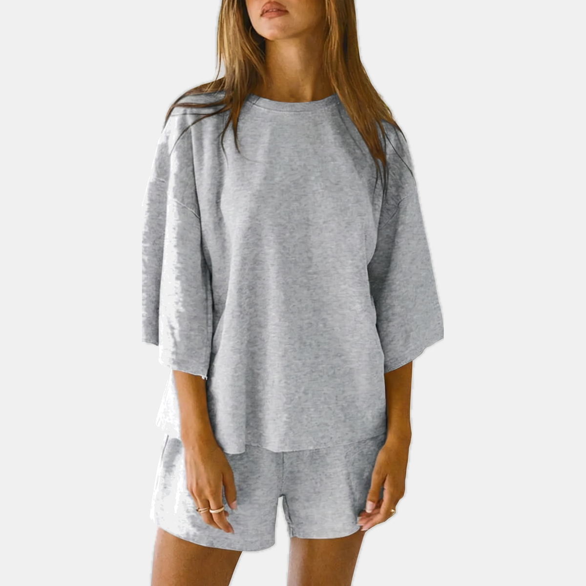 Women's Oversized Lounge Set with Drop Shoulder Top and Mini Shorts