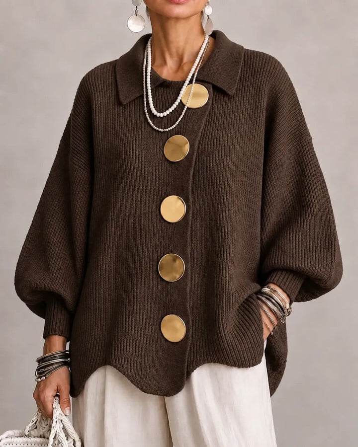 Harper statement button cardigan in brown