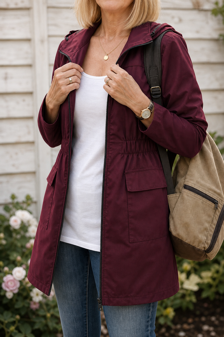 Rainette – Drawstring Waist Hooded Rain Jacket
