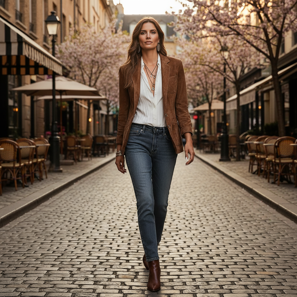 Rhiannon | Women's Classic Lapel Suede Blazer with Button-Down Detail