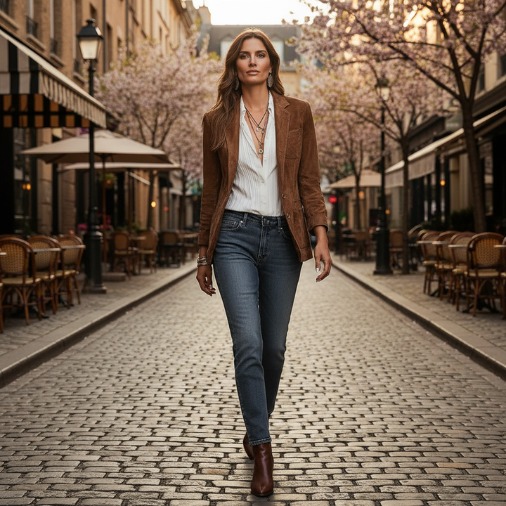 Rhiannon | Women's Classic Lapel Suede Blazer with Button-Down Detail