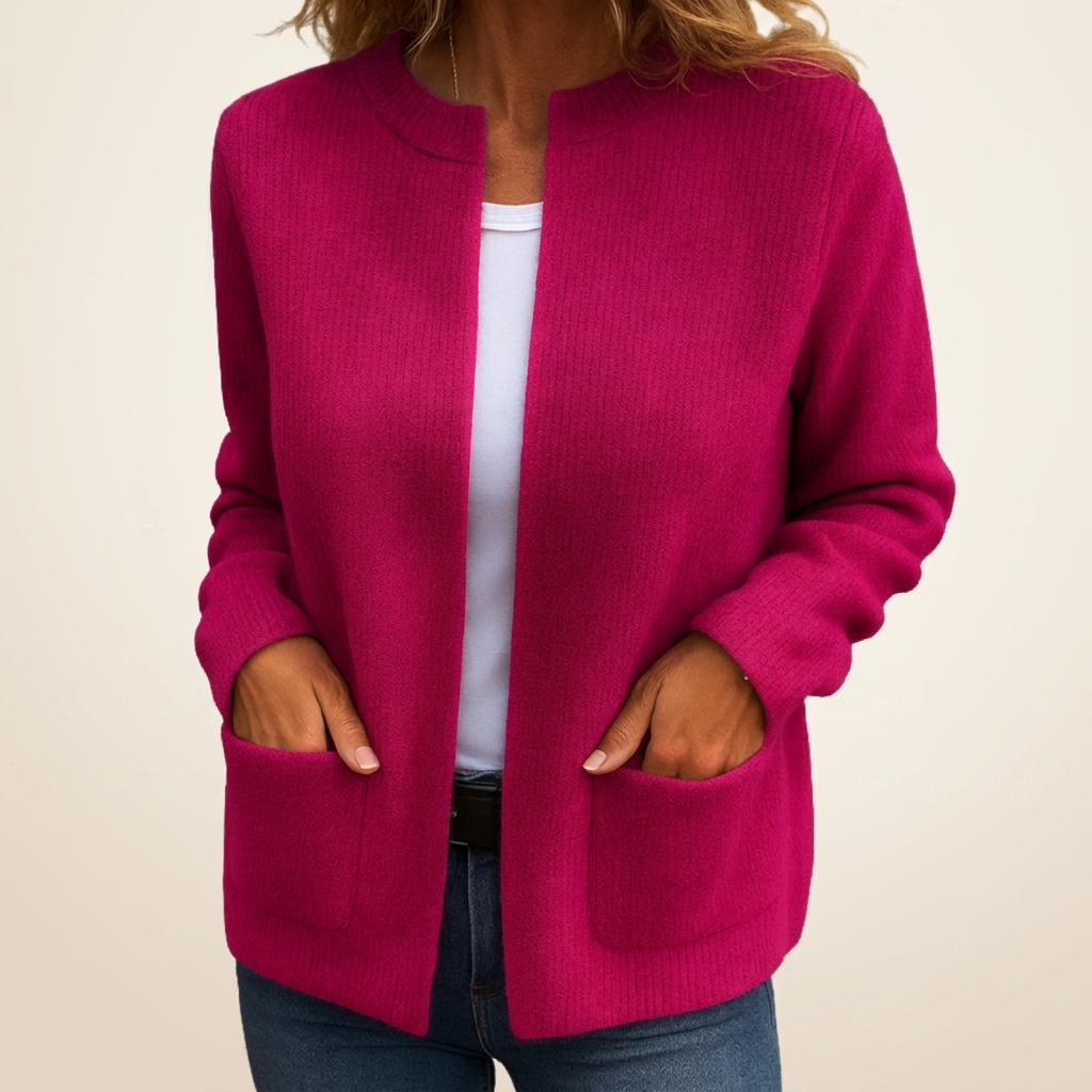 Maeve | Women's Full-Zip Brushed Knit Cardigan with Round Neck