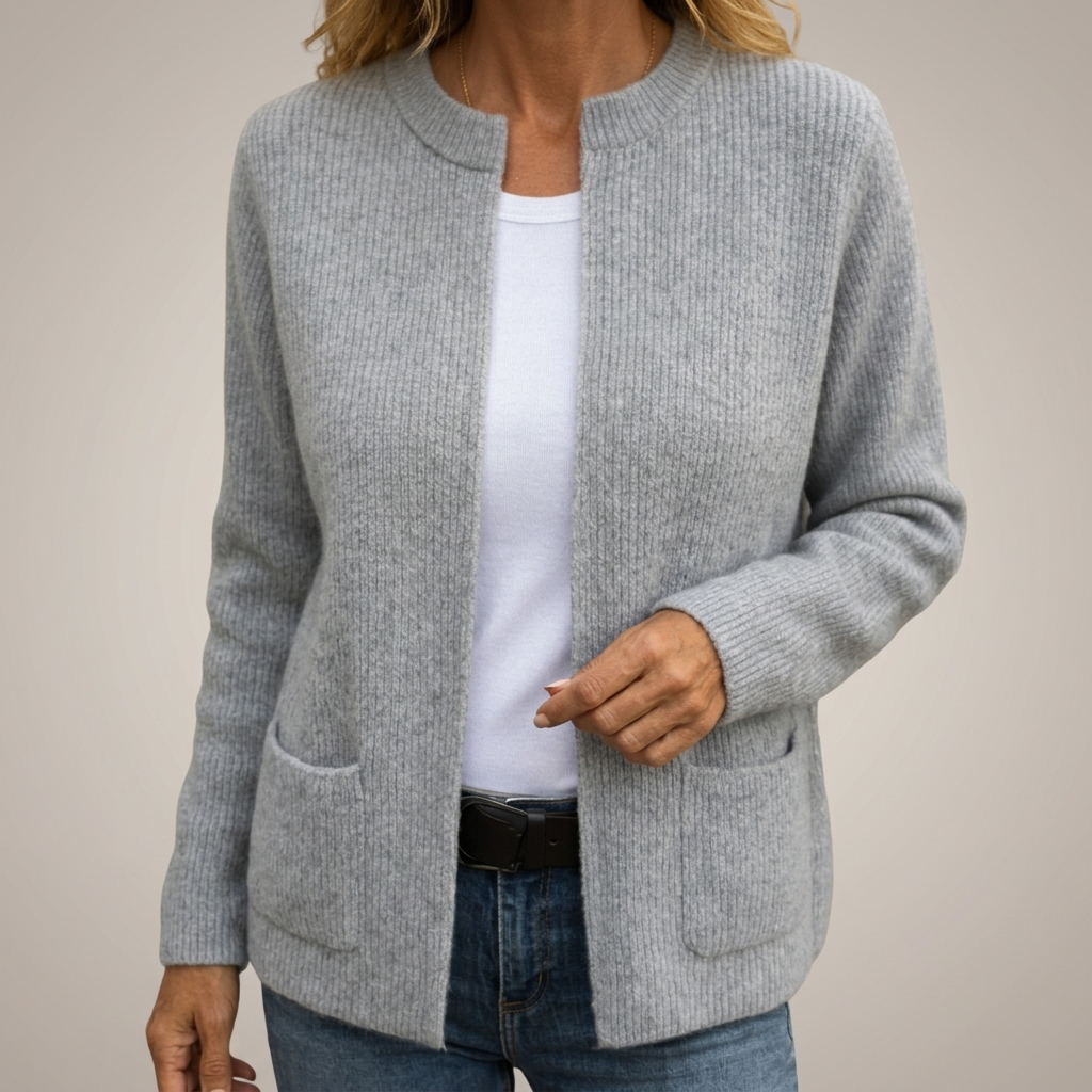 Maeve | Women's Full-Zip Brushed Knit Cardigan with Round Neck