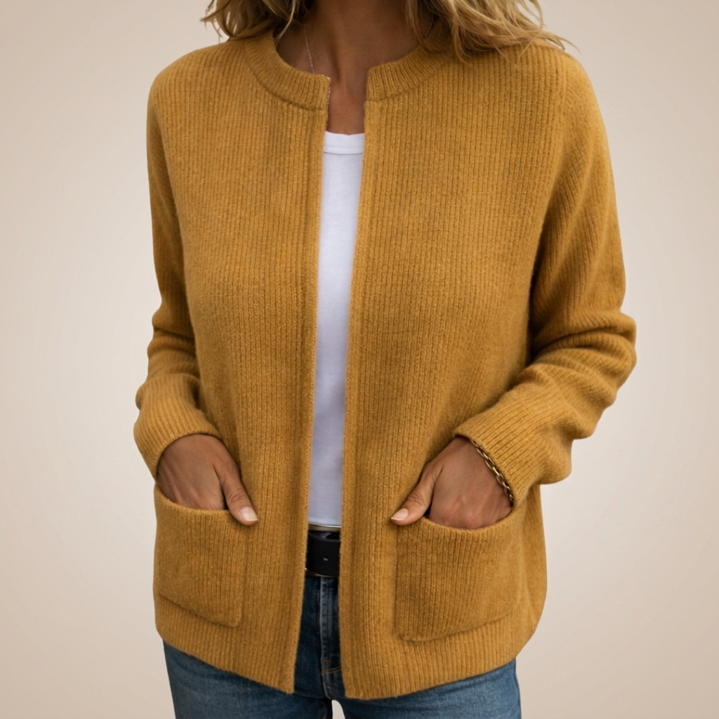 Maeve | Women's Full-Zip Brushed Knit Cardigan with Round Neck