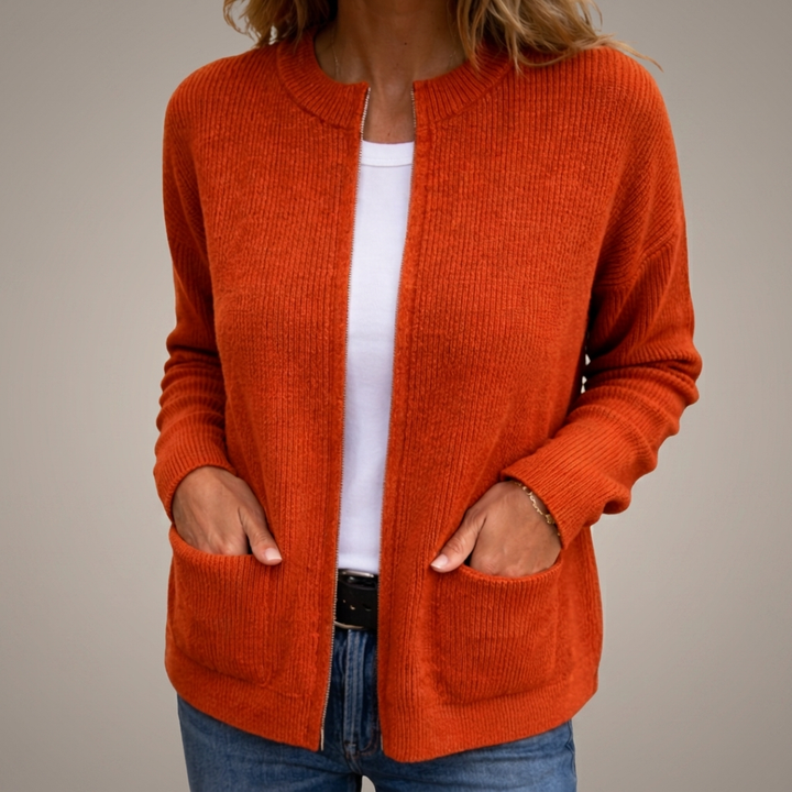 Maeve | Women's Full-Zip Brushed Knit Cardigan with Round Neck
