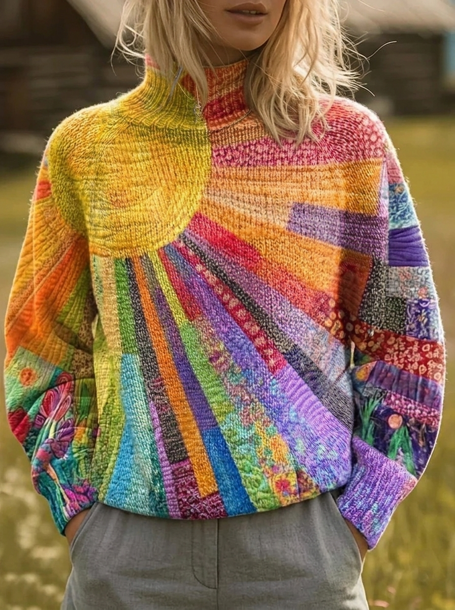 ROSALIND | VINTAGE SUNBURST PATTERN TURTLENECK